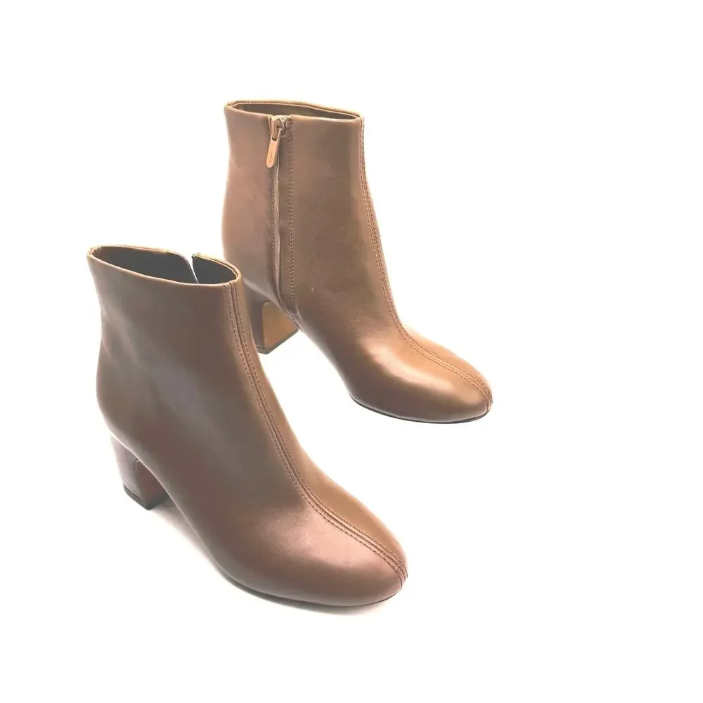 Vince Terri Brown Leather Block Heel Ankle Booties Chelsea Boots 35.5 - Picture 12 of 13